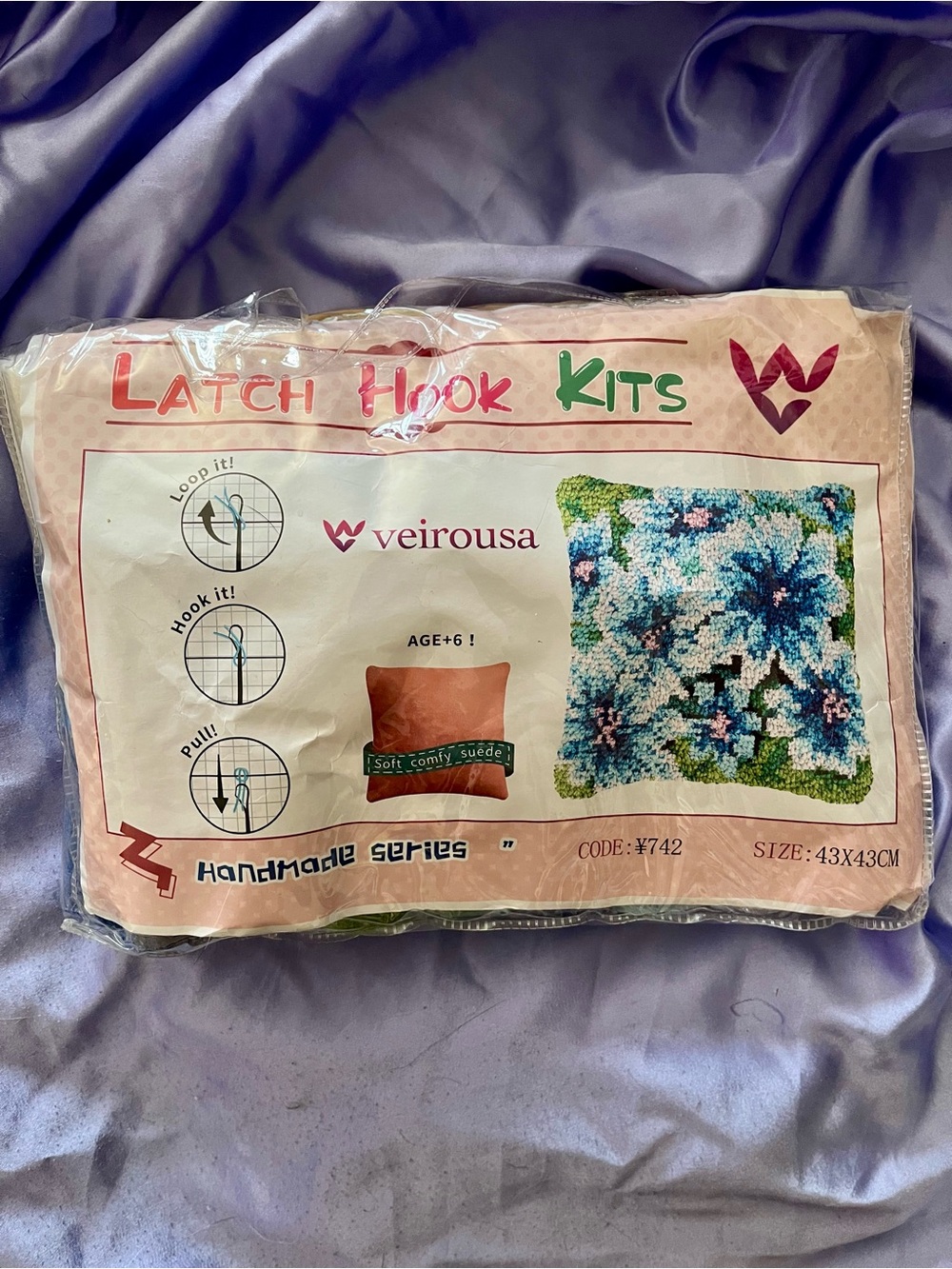 Latch Hook Kit - Multi Blue Floral Cushion